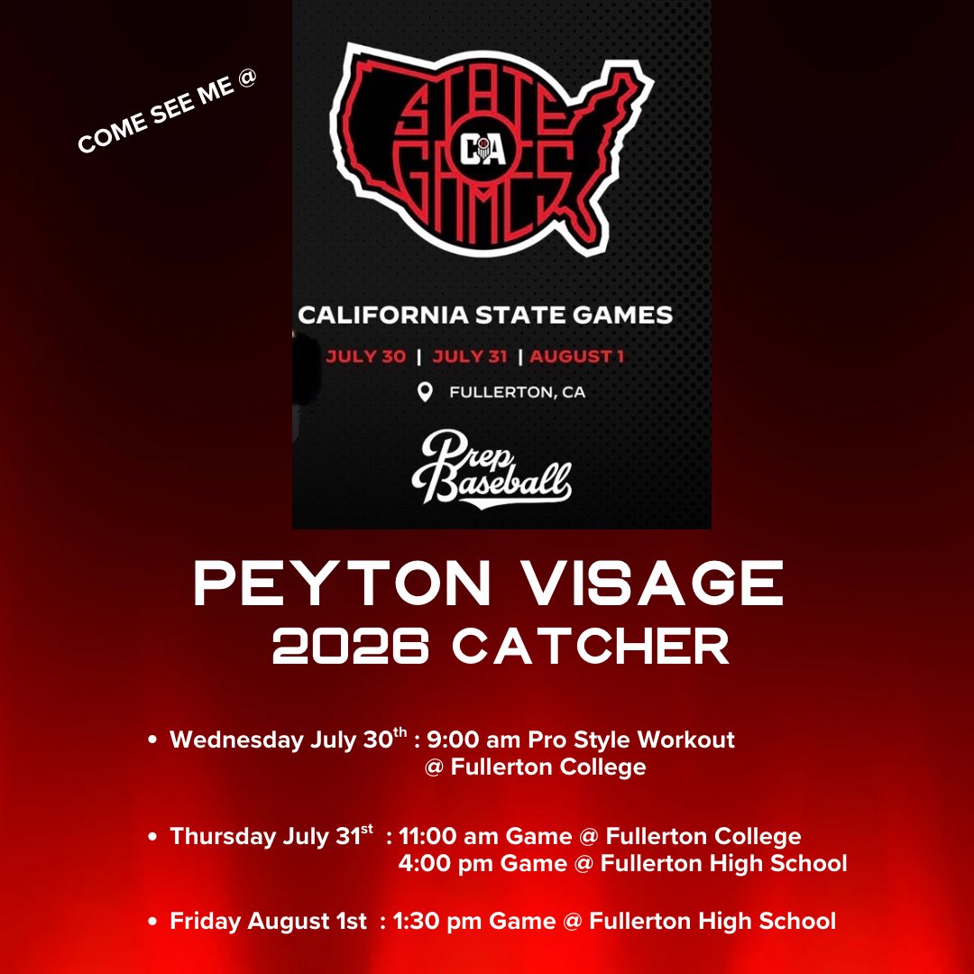 Peyton Visage (@peytonv26) on Twitter photo Schedule for the California State Games. Schedule for the California State Games.