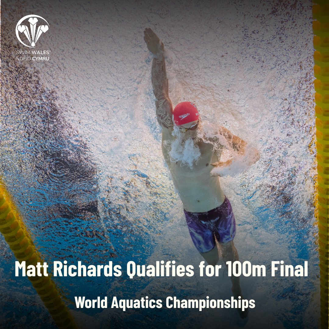 Huge congratulations to Matt Richards on qualifying for the 100m freestyle final at the World Aquatics Championships! 🎉👏

The 100m final will take place tomorrow afternoon 🏊‍♂️ Good luck Matt! 

📅 Full schedule 👉 worldaquatics.com/schedule
📺 Watch live via Aquatics GB and