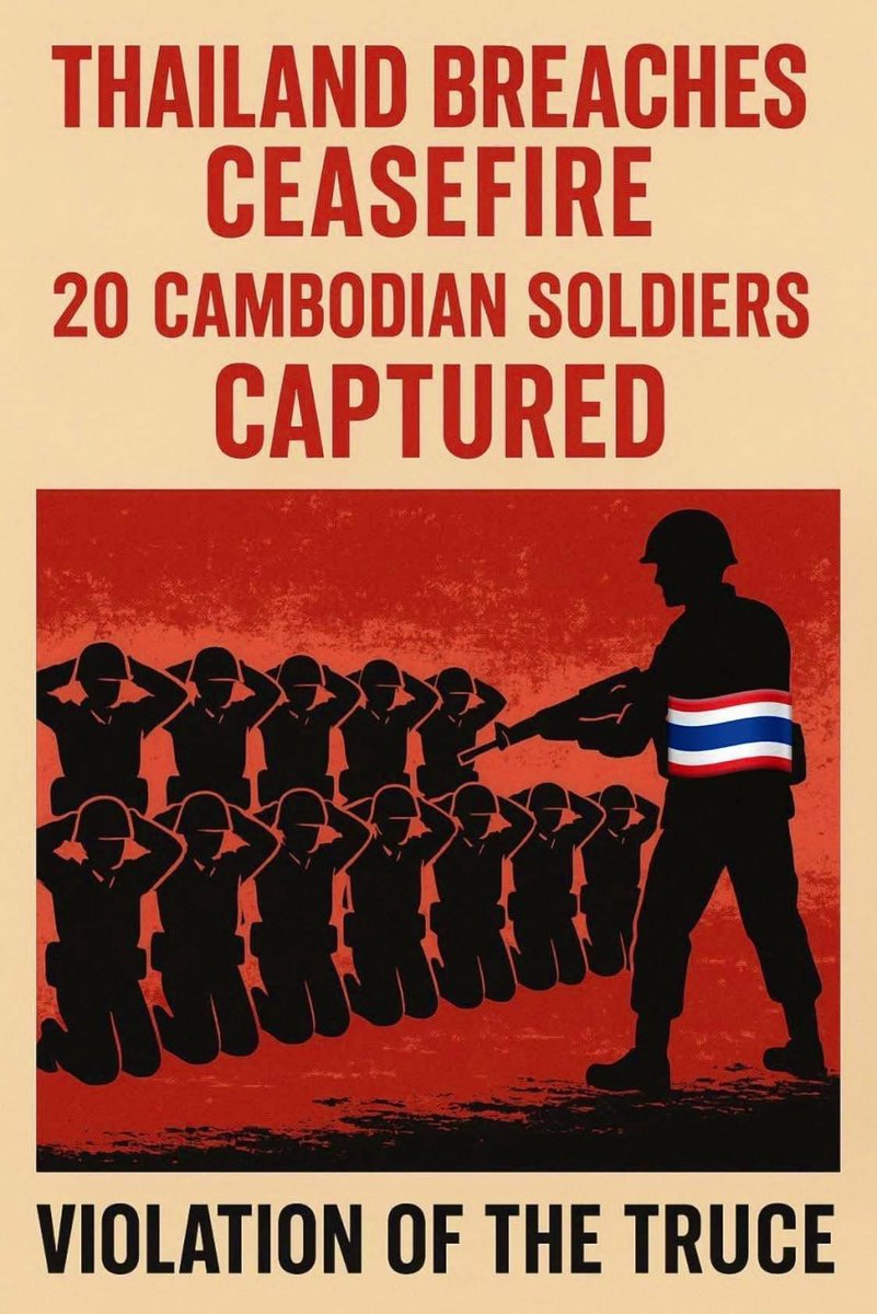rasychum's tweet photo. Handshake turned into handcuffs—Cambodian soldiers detained by Thai army right after ceasefire began.
#JusticeForCambodia #CeasefireBreach #ExposeThailandLies
#thaiwarlover
#TruthFromCambodia https://t.co/LsuJhwD2Nq