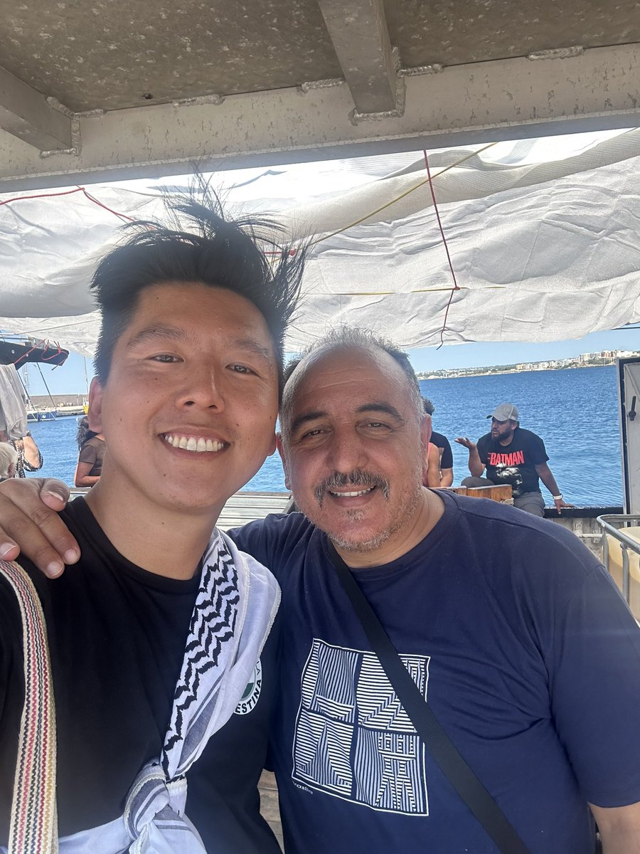 Israel is still unlawfully detaining two comrades from the Handala freedom flotilla crew. Both are on their fifth consecutive day of an open hunger strike in protest of Israel’s crimes against the Palestinian people. Solidarity and love to Chris and Hatem. Free Palestine. 🇵🇸