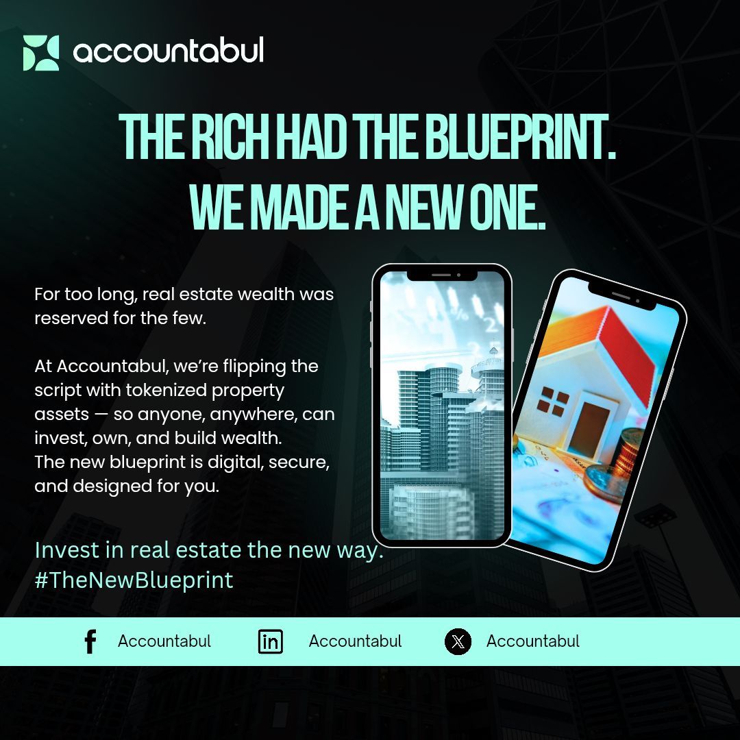 BeAbulNow's tweet image. At Accountabul, we’re rewriting that story.
Now, ownership doesn’t require millions. Just connection, clarity, and the right tools.

#Accountabul #TokenizedRealEstate #WealthAccess #DigitalOwnership #Blockchain