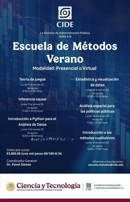 CIDE_MGP (@cide_mgp) on Twitter photo ¡Te invitamos a participar en la Escuela de Métodos, organizada por la <a href="/CIDE_DAP/">CIDE DAP</a>! Esta opción ofrece una gran oportunidad para fortalecer tus habilidades en análisis cuantitativo y cualitativo.
<a href="/CIDE_MX/">CIDE</a> <a href="/CIDEMAPP/">CIDE MAPP</a>
<a href="/CIDE_MGP/">CIDE_MGP</a> <a href="/DPP_CIDE/">Doc Política Pública</a> <a href="/GyPP_CIDE/">Gestión y Política Pública CIDE</a> ¡Te invitamos a participar en la Escuela de Métodos, organizada por la <a href="/CIDE_DAP/">CIDE DAP</a>! Esta opción ofrece una gran oportunidad para fortalecer tus habilidades en análisis cuantitativo y cualitativo.
<a href="/CIDE_MX/">CIDE</a> <a href="/CIDEMAPP/">CIDE MAPP</a>
<a href="/CIDE_MGP/">CIDE_MGP</a> <a href="/DPP_CIDE/">Doc Política Pública</a> <a href="/GyPP_CIDE/">Gestión y Política Pública CIDE</a>