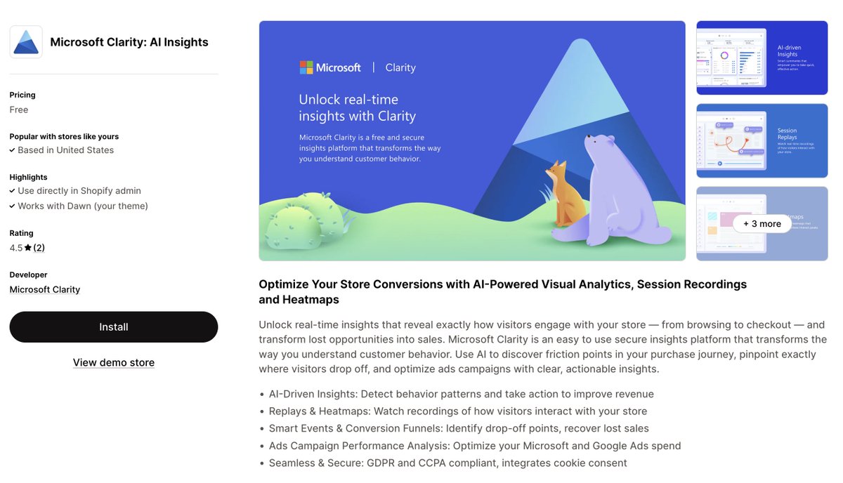 I didn't know Microsoft Clarity had an official <a href="/Shopify/">Shopify</a>  integration now. If you want free &amp; easy heatmapping and screen recording, there's no better option than Clarity. I've used it years now.