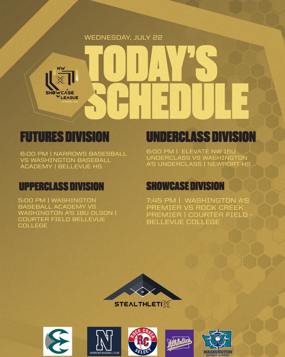 Stealthletix (@stealthletixt) on Twitter photo We have 4 eliminations games! One team going for a repeat and the other three teams looking for their first title! #NWShowcasePlayoffs #welcometotheshow
<a href="/RCS18UPremier/">Rock Creek Select 18U Premier</a>
<a href="/wabaseballacad/">Washington Baseball Academy</a>
<a href="/NarrowsBaseball/">Narrows Baseball Club</a>
<a href="/Elevate__NW/">Elevate Northwest</a>
{{<a href="/WashingtonAs/">Washington A’s</a>}}
<a href="/WashingtonAs/">Washington A’s</a> We have 4 eliminations games! One team going for a repeat and the other three teams looking for their first title! #NWShowcasePlayoffs #welcometotheshow
<a href="/RCS18UPremier/">Rock Creek Select 18U Premier</a>
<a href="/wabaseballacad/">Washington Baseball Academy</a>
<a href="/NarrowsBaseball/">Narrows Baseball Club</a>
<a href="/Elevate__NW/">Elevate Northwest</a>
{{<a href="/WashingtonAs/">Washington A’s</a>}}
<a href="/WashingtonAs/">Washington A’s</a>