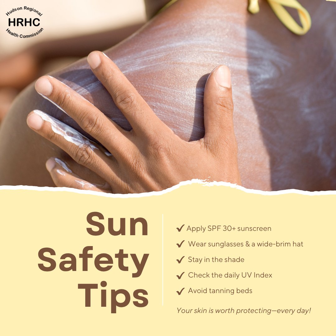Hudson Regional Health Commission (@hudsonreghealth) on Twitter photo UV rays can harm your skin even on cloudy days! Make sure you protect yourself #UVSafetyMonth
Learn more: cdc.gov/skin-cancer/su… UV rays can harm your skin even on cloudy days! Make sure you protect yourself #UVSafetyMonth
Learn more: cdc.gov/skin-cancer/su…