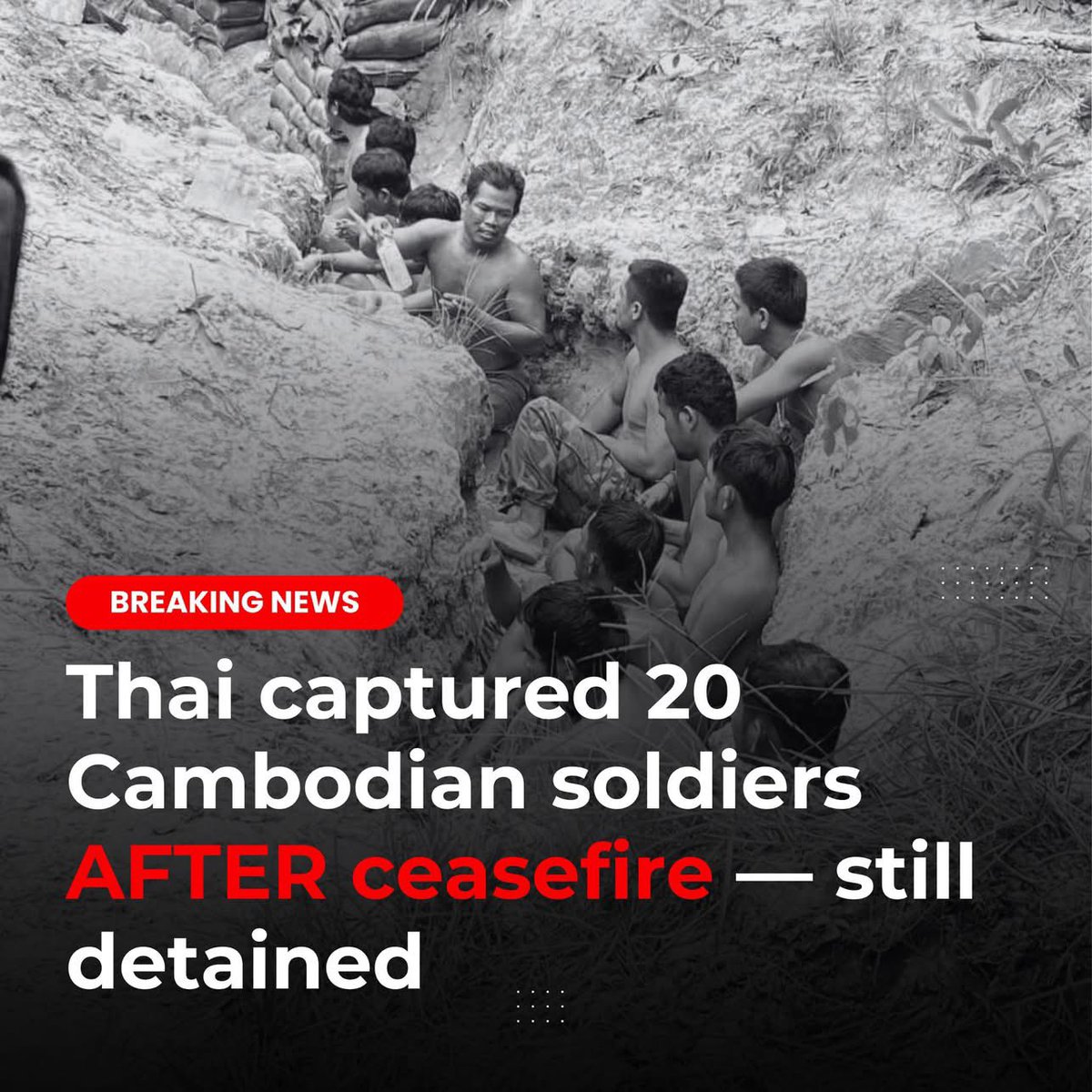 RoseLin74482640's tweet photo. Thailand has violated the ceasefire by capturing 20 Cambodian soldiers and refusing to release them.
This is not a peace. It is an act of aggression.
#ExposeThailandLies https://t.co/N3fwAw9bld
