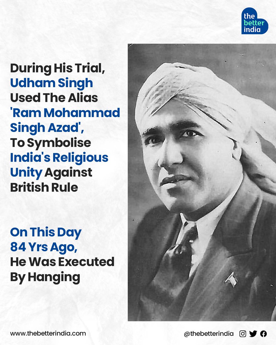 “I say down with British imperialism,” Sardar Udham Singh was just 20 years old when he witnessed the Jallianwala Bagh massacre, which killed over 1,000 people and injured more than 1,200.

After 20 years, on March 13, 1940, Udham Singh assassinated Michael O'Dwyer, the former
