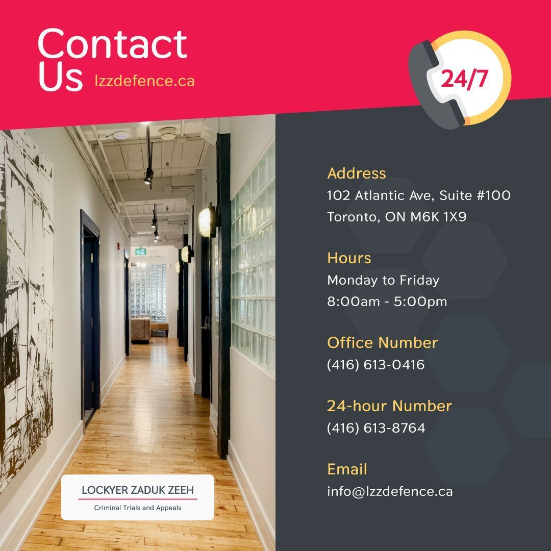 Lockyer Zaduk Zeeh (@lzzdefence) on Twitter photo Need trusted legal representation? LZZ Defence is here to help.
From criminal defence to bail matters, our experienced team is ready to stand by your side.
Visit us at 102 Atlantic Avenue, Suite #100, Toronto, ON
Call: (416) 613-0416 or (416) 595-9500
Web: buff.ly/n6sSIpQ Need trusted legal representation? LZZ Defence is here to help.
From criminal defence to bail matters, our experienced team is ready to stand by your side.
Visit us at 102 Atlantic Avenue, Suite #100, Toronto, ON
Call: (416) 613-0416 or (416) 595-9500
Web: buff.ly/n6sSIpQ