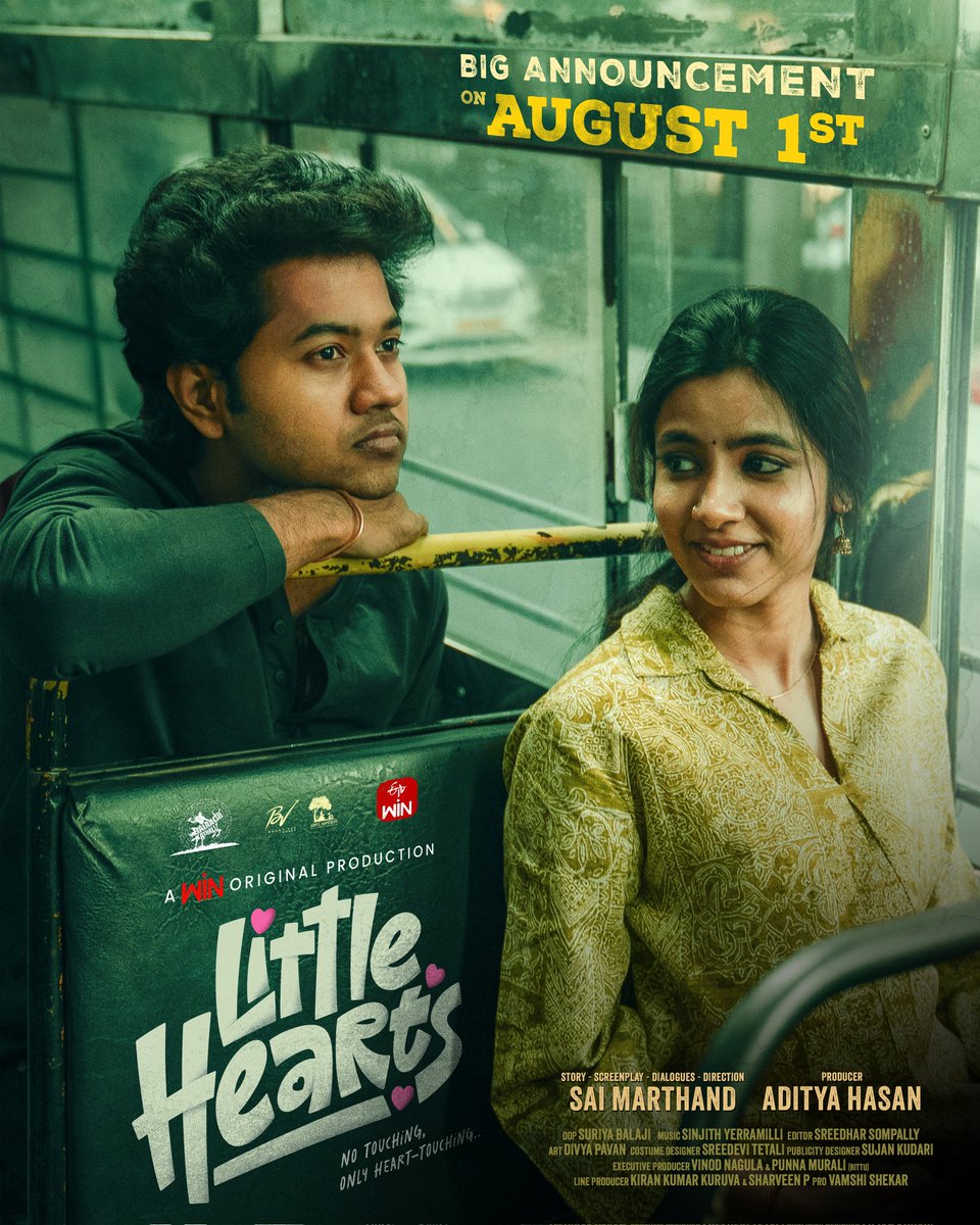 Little hearts is getting little closer to your hearts😍
Stay Tuned for an exciting update 
On Aug 1! 😉

#LittleHearts – A WIN Original Production
Coming soon to steal your hearts... 
Written &amp; Directed by Sai Marthand
Producer : aditya hasan 
Music : Sinjith Yerramalli 
Dop :