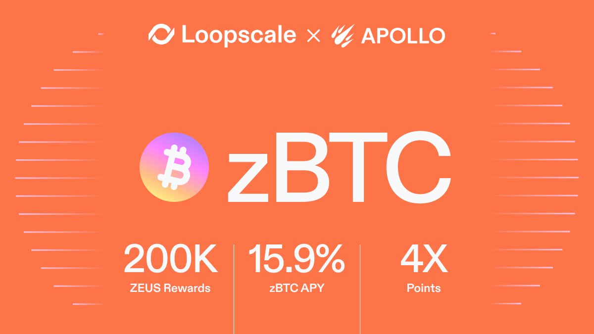 Loopscale (@loopscalelabs) on Twitter photo Introducing Bitcoin's new home on Solana via <a href="/ZeusNetworkHQ/">Zeus Network (EPOCH 8)</a>, <a href="/ApolloByZeus/">APOLLO (zBTC LIVE)</a>, and Loopscale.
Zeus Network unlocks Bitcoin DeFi with Solana’s first permissionless Bitcoin, $zBTC.
Now you can put your zBTC to work on Loopscale to earn yield *and* 200,000 in $ZEUS rewards. Introducing Bitcoin's new home on Solana via <a href="/ZeusNetworkHQ/">Zeus Network (EPOCH 8)</a>, <a href="/ApolloByZeus/">APOLLO (zBTC LIVE)</a>, and Loopscale.
Zeus Network unlocks Bitcoin DeFi with Solana’s first permissionless Bitcoin, $zBTC.
Now you can put your zBTC to work on Loopscale to earn yield *and* 200,000 in $ZEUS rewards.