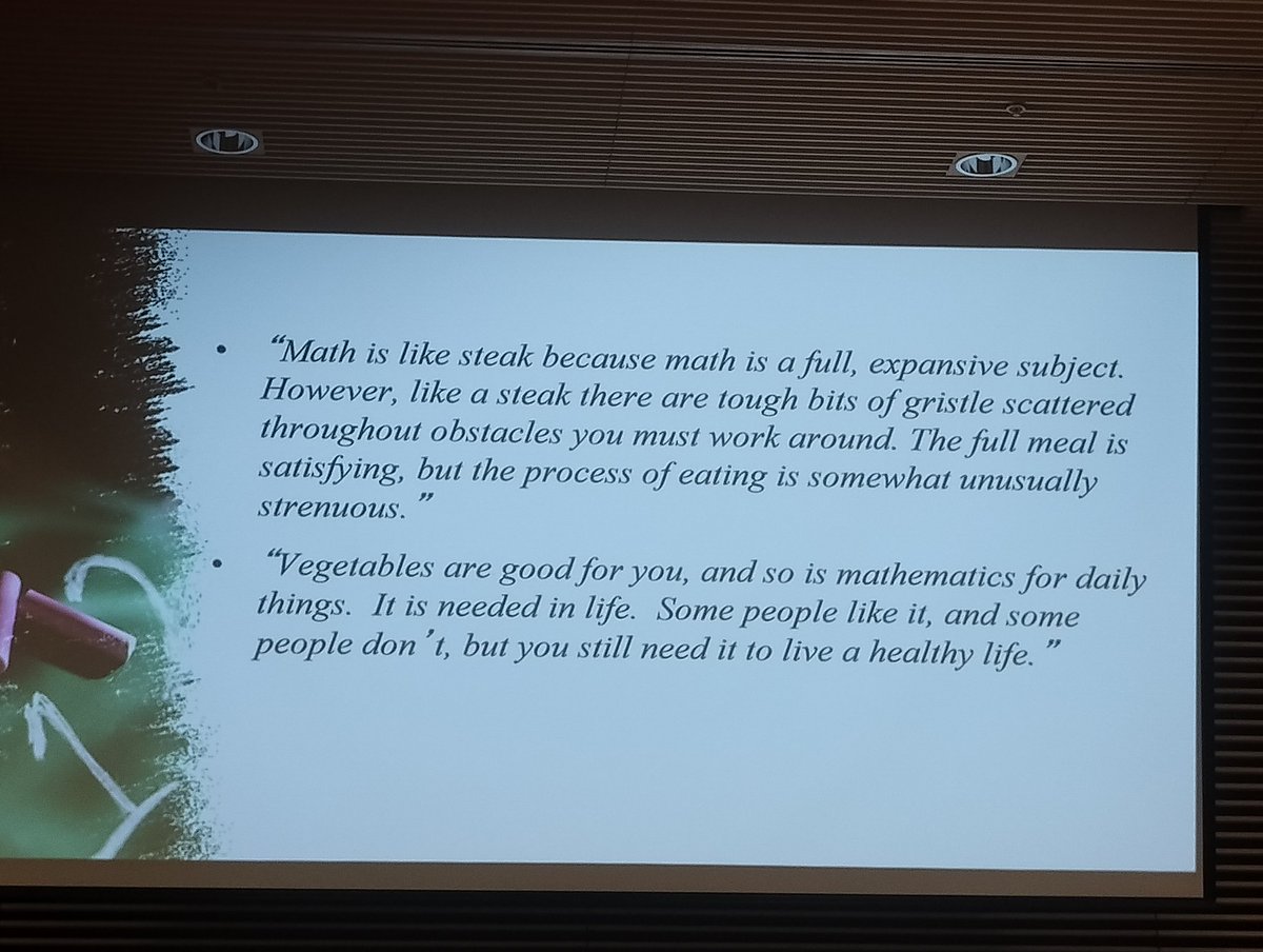 Ahora las matemáticas no solo tienen atributos de animales <a href="/pbeltranp/">Pablo Beltrán-Pellicer 🧮🍏</a>, también de comidas. Disfrutando de una charla sobre la curiosidad en matemáticas y las disposiciones afectivas hacia ellas de la mano de Cai <a href="/jinfacai/">Jinfa Cai</a>