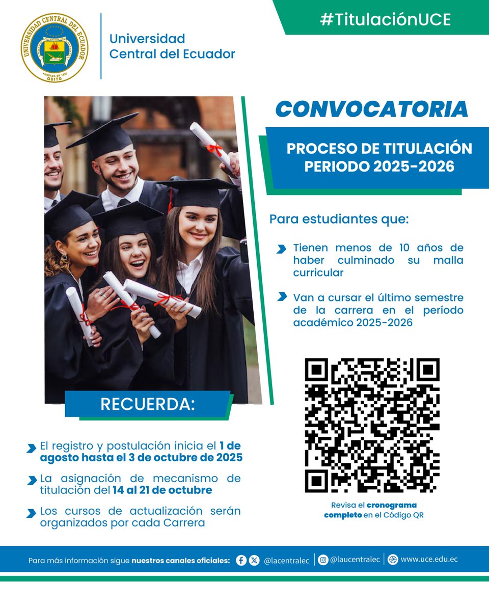 Facultad de Ciencias Admistrativas - UCE (@fcauceec) on Twitter photo 🎓𝐏𝐫𝐨𝐜𝐞𝐬𝐨 𝐝𝐞 𝐓𝐢𝐭𝐮𝐥𝐚𝐜𝐢𝐨́𝐧 periodo 2025 -2026
Si tienes alguna duda o inquietud escribe a:
Carrera Administración de Empresas: fca.dcae@uce.edu.ec
Carrera Administración Pública: fca.cap@uce.edu.ec
Carrera Contabilidad y Auditoría: fca.dcca@uce.edu.ec
#UCE 🎓𝐏𝐫𝐨𝐜𝐞𝐬𝐨 𝐝𝐞 𝐓𝐢𝐭𝐮𝐥𝐚𝐜𝐢𝐨́𝐧 periodo 2025 -2026
Si tienes alguna duda o inquietud escribe a:
Carrera Administración de Empresas: fca.dcae@uce.edu.ec
Carrera Administración Pública: fca.cap@uce.edu.ec
Carrera Contabilidad y Auditoría: fca.dcca@uce.edu.ec
#UCE