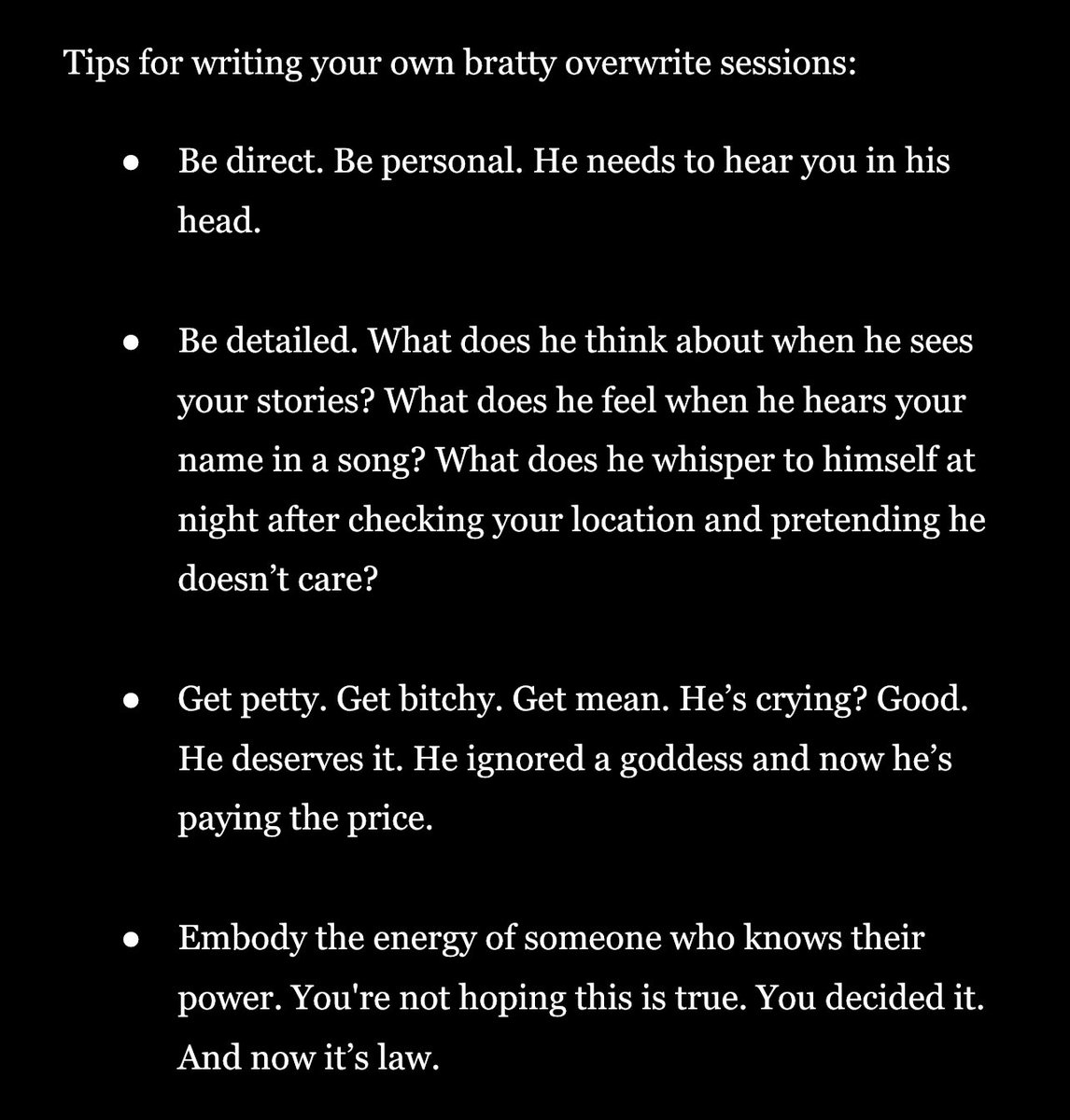 femininaura's tweet image. If you want your SP to come crawling back, fold like a napkin, etc etc — SATURATE. This is a section from my guide (there are pages on pages of this!). I’m waiting to hear your success story. 👀
