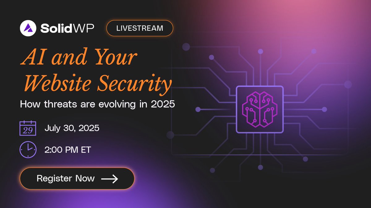 Happening TODAY! Tune into our livestream with Thomas Raef. Discover how AI is affecting website security and get your questions answered live.
⏰ solidwp.com/livestream-ai-…