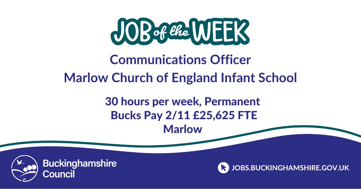 Marlow C of E Infant School are looking to appoint a creative, enthusiastic and experienced individual to work as a key member of the lively and supportive school team. Apply: ow.ly/hkeC50WxmLN 

#CommunicationsOfficer #SchoolOffice #SupportJobs #Education #Schools