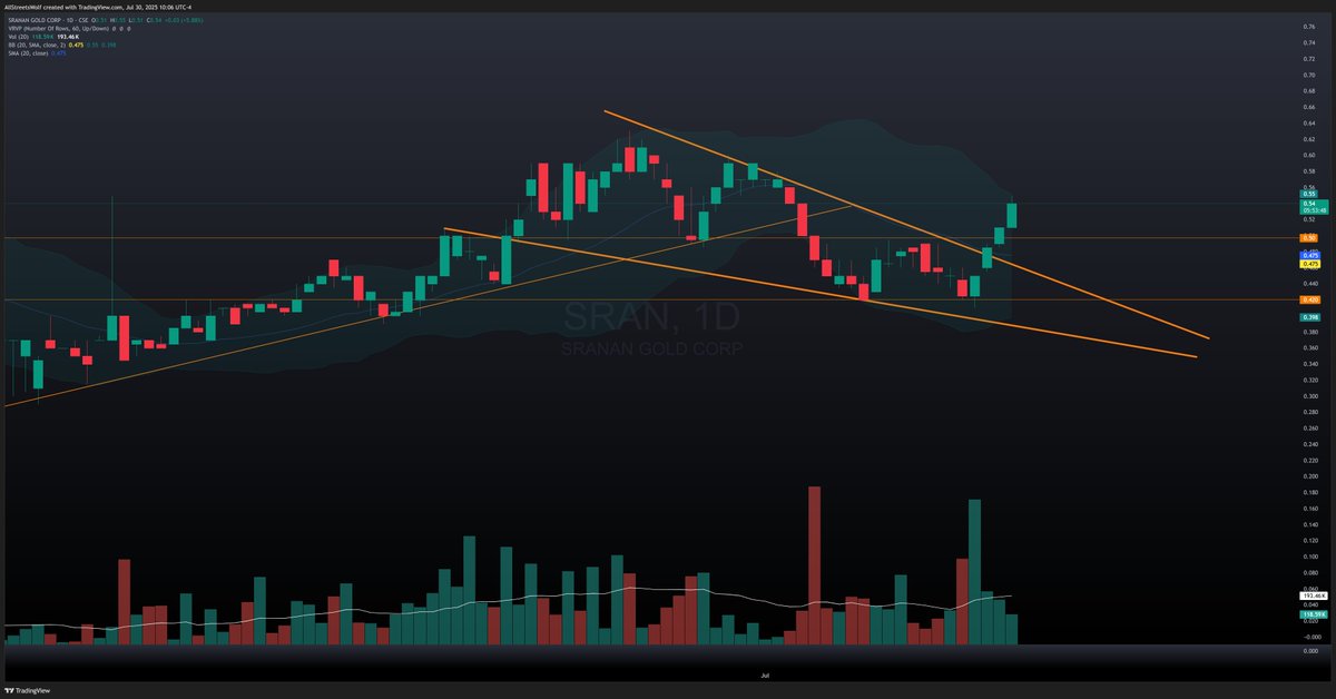 AllStreetsWolf's tweet photo. $SRAN.C @SrananGold I believe in this business we call this "momentum"

Sell pressure lighter by the day into inaugural program start on a highly prospective project that is already being mined by artisanal miners &amp; with May 2025 sampling assays as high as 108 g/t &amp; 84 g/t Au https://t.co/L51gbbut9M