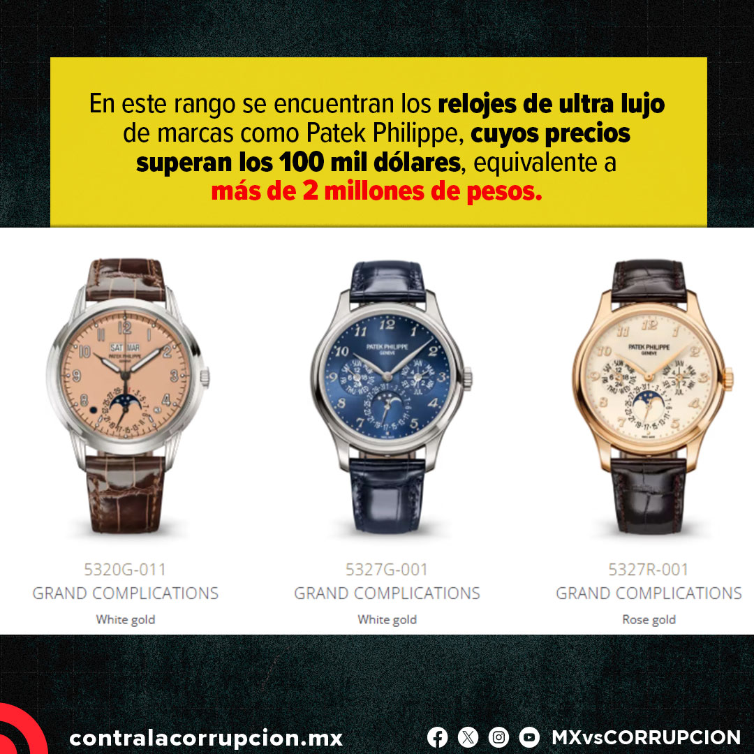 5) El más costoso: un reloj de 3.7 millones de pesos, comprado en marzo de 2017. De acuerdo con los antecedentes laborales que declara, en ese entonces era Jefe de Unidad en la Procuraduría del Trabajo del DF.
