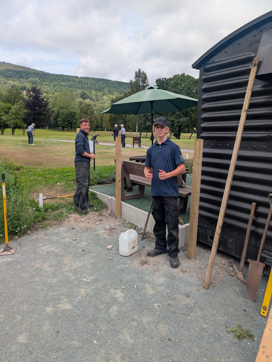 Both apprentices were having a go at fence building this afternoon. 
The tees have been fully over seeded after the dry spell. 
Greens solid tined and verticut on Monday, sprayed with wetting agent on Tuesday to go in with the rain and ironed this morning.