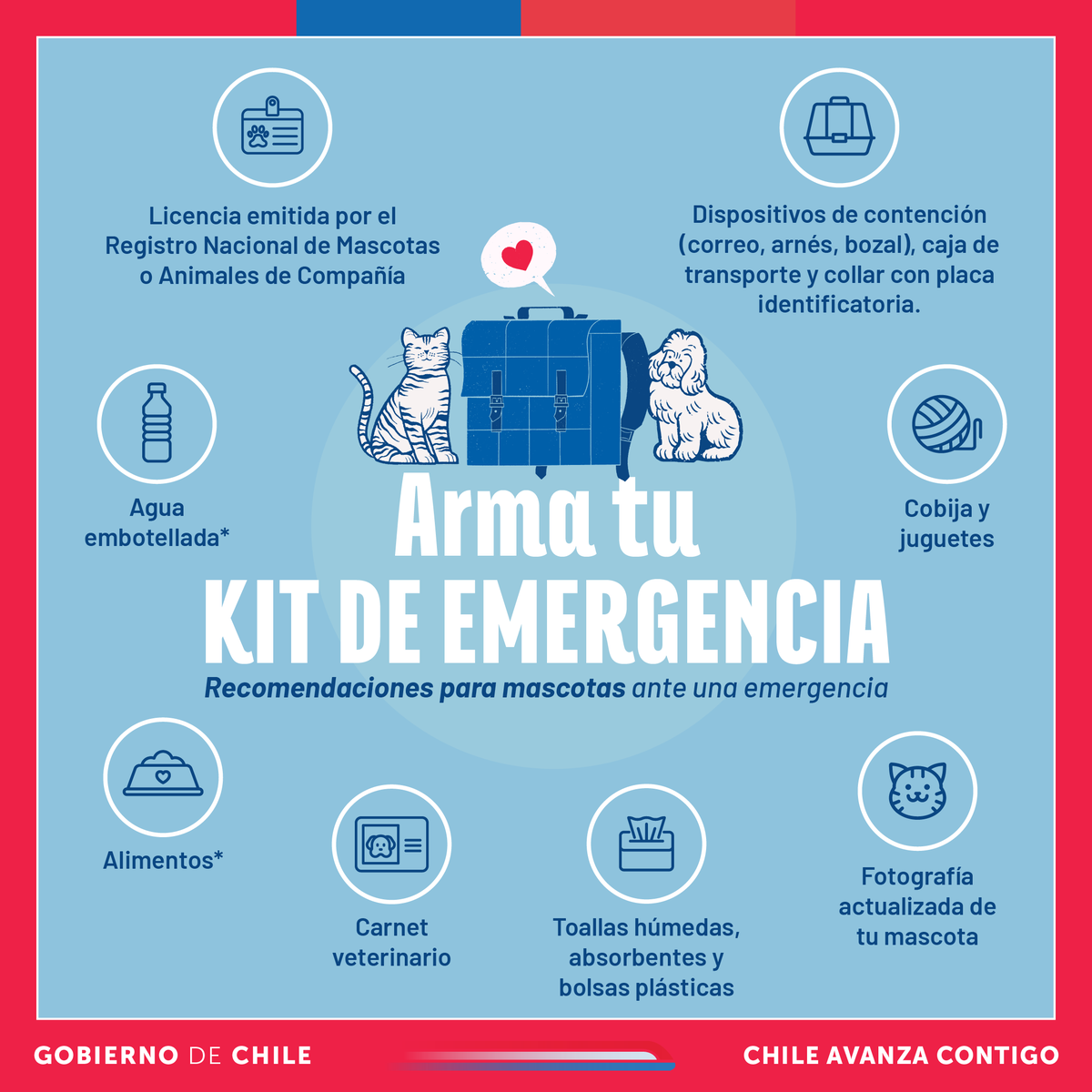 Si debes evacuar, hazlo junto a tus animales de compañía 🐶🐱🐾

Las evacuaciones serán informadas por organismos en terreno con el Sistema de Alerta de Emergencia (SAE). 

🚨Infórmate a través de los canales oficiales de <a href="/Senapred/">SENAPRED</a> y sigue las recomendaciones de las autoridades.