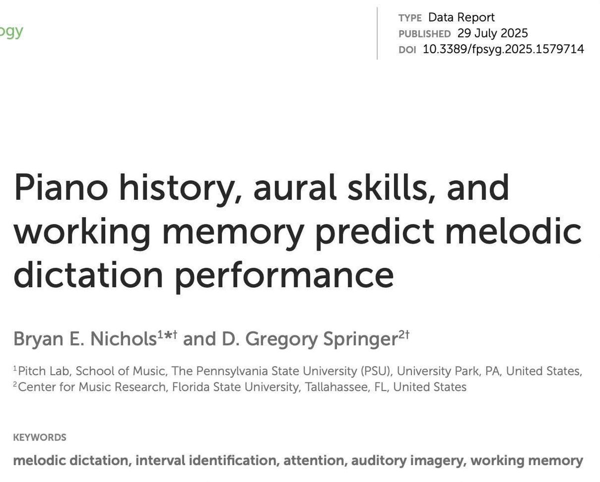 bnickPSU's tweet image. Our latest—cognitive correlates in musicianship skills in @FrontiersIn Psychology!