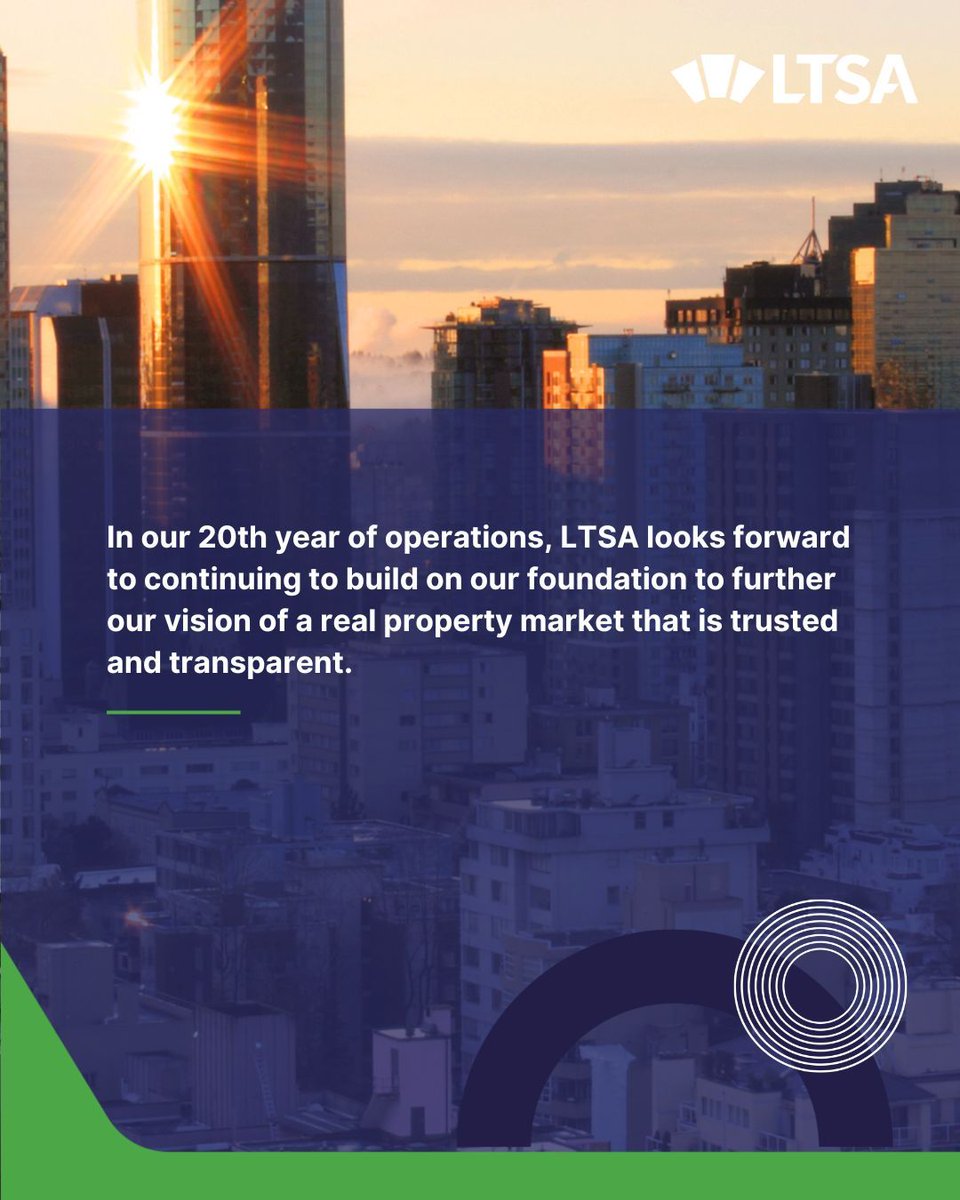 We are pleased to share this update from the Land Title and Survey Authority of British Columbia: In our 20th year of operation, LTSA looks forward to continuing to build on our foundation to further our vision of a real property market that is trusted and transparent.