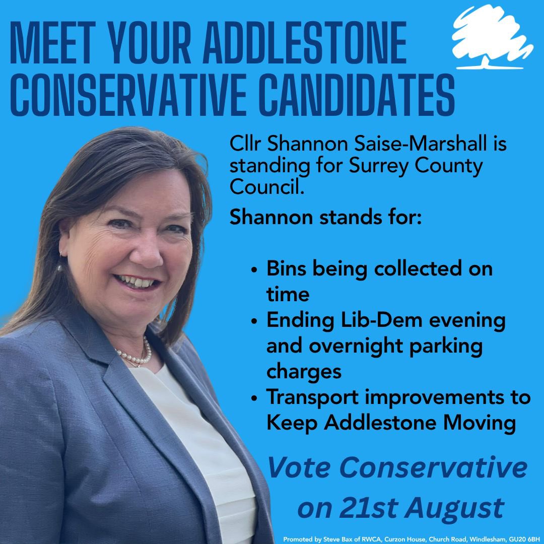 DontLetYourTea's tweet image. Addlestone by-election on 21 August, yes in the middle of the school holidays.
#voteconservative