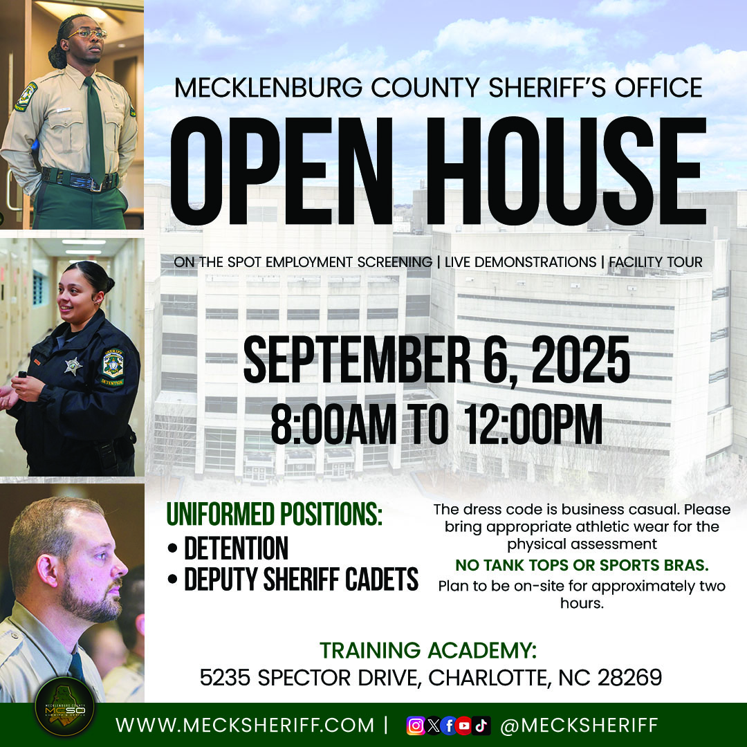 We're hiring! Join us for our first Open House on Saturday, September 6, from 8 am - 12 pm at 5232 Spector Drive. 

We're looking for Detention Officers and Deputy Sheriff Cadets!

•On the Spot Screenings
•Live Demos
•Facility Tours

Start your law enforcement journey with us.