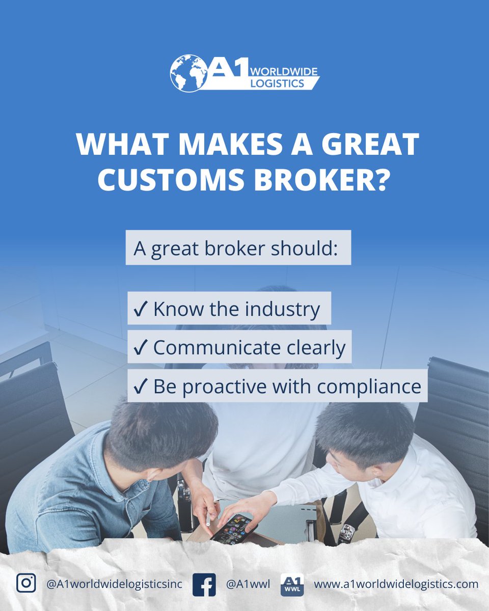 A1wwl's tweet image. 🔍 &apos;Choosing the right customs broker is key to avoiding delays and unexpected costs.&apos; A great broker should:

✓ Know your industry
✓ Communicate clearly
✓ Be proactive with compliance

Don’t settle for less. 

#LogisticsPartner #CustomsBroker