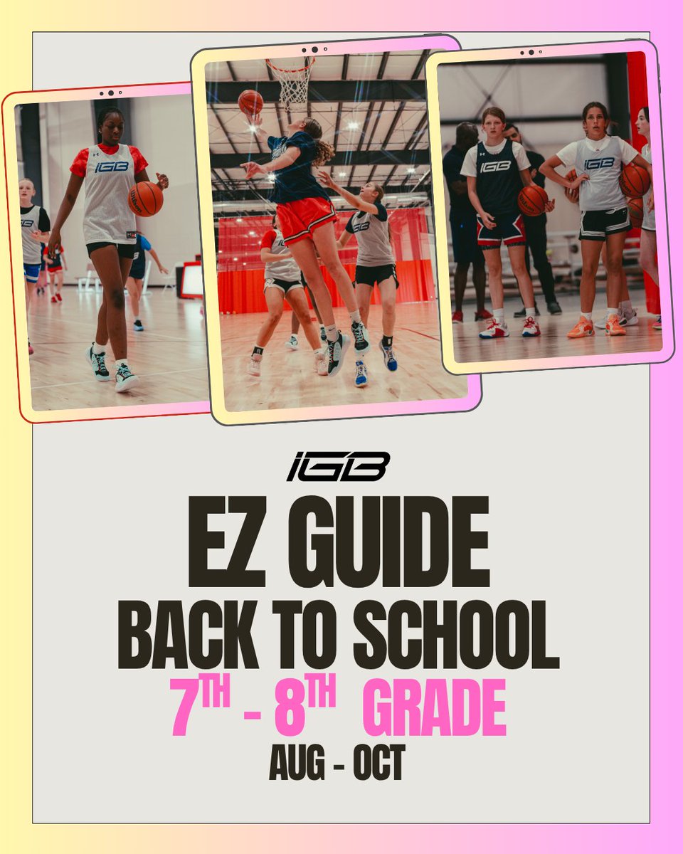 🏀EZ GUIDE: Back to School
⛹️‍♀️7th - 8th Grade Options
Option #1: Back to School Training (Follow the IGB High School Training Model of 10 weeks and three training sessions per week to start preparing for high school and future GUAA, S40 and RISE courts) indianagirlsbasketball.org/middle-school-…
