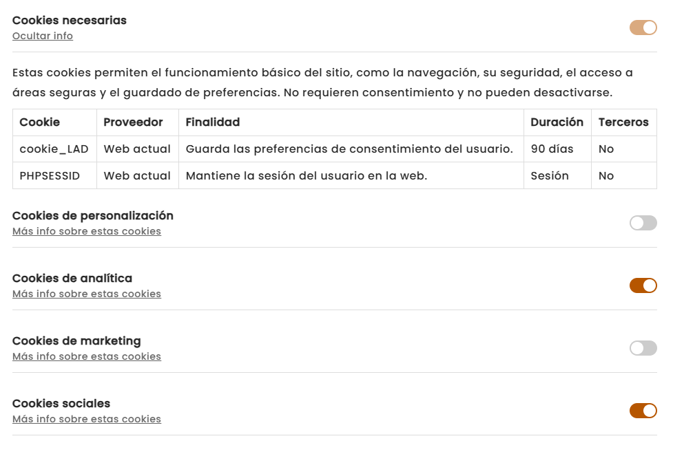 💡 Nueva Cookie LAD V2: API ⚡ para banners de cookies ✅RGPD + Consent Mode V2.
1 script, 1 div y listo: bloquea/activa GA, Ads, YouTube al vuelo.
Plan básico GRATIS (1 dominio, 1k visitas).
+Info 👉 info@liquidartdevelopers.dev
