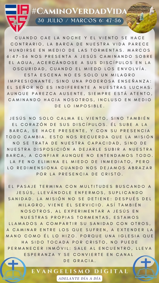 🌊 Hoy, casi terminando este bendecido #MesDeLaMisión, reflexionamos con fe sobre Marcos 6:47-56 🙌

Cuando el viento sopla fuerte, Jesús camina hacia nosotros… ¡Él no abandona su Iglesia! 💒

#CaminoVerdadVida #MesDeLaMisión #IAES #MisiónEnAcción #IglesiaEpiscopal