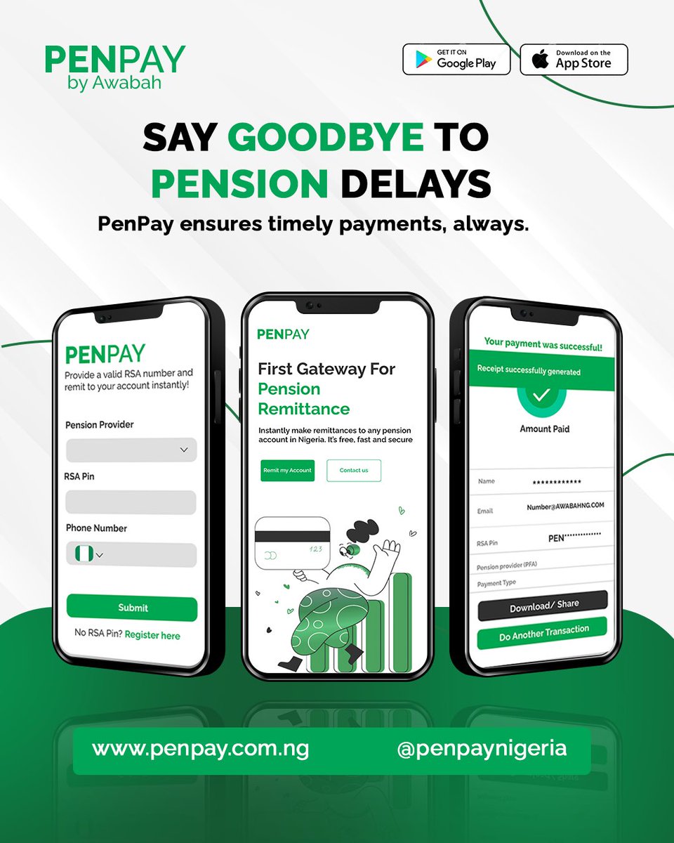 Your team deserves reliability and you deserve peace of mind.

With PenPay, pension remittances are fast, seamless and always on time.

Send us a DM to get started

#PenPay #PaymentSolutions #PensionSolutions #HRTech #PayrollInnovation