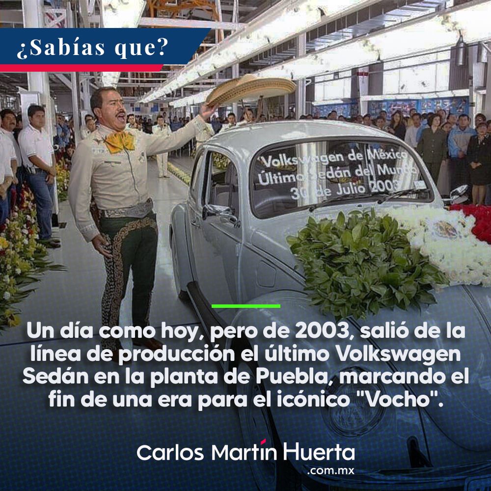 🚗💔 Un día como hoy, pero de 2003, salió de la línea de producción el último Volkswagen Sedán en la planta de Puebla, marcando el fin de una era para el icónico "Vocho".

Con más de 21 millones de unidades fabricadas, el VW Sedán no solo fue un auto: fue símbolo de sencillez,