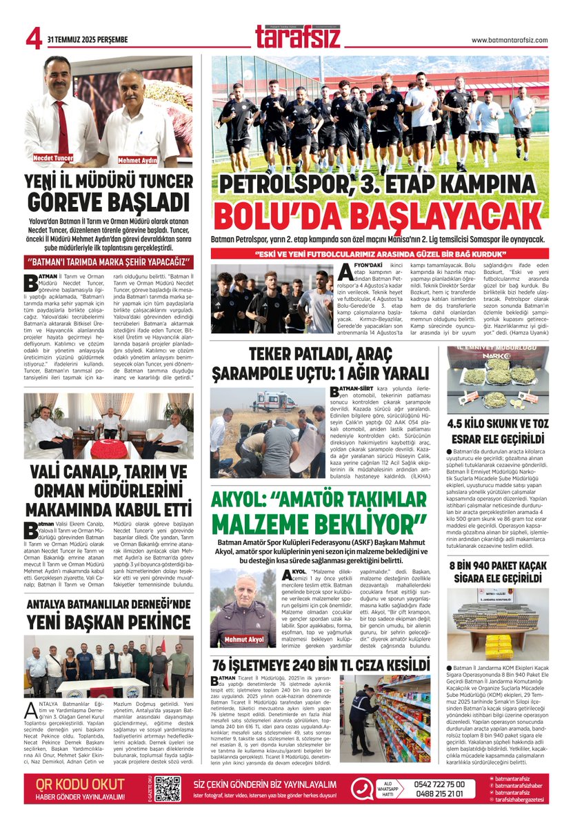 BATMAN TARAFSIZ HABER GAZETESİ
31 TEMMUZ 2025 PERŞEMBE GÜNDEMİ
batmantarafsiz.com
#Batman #Tarafsızhabergazetesi #Tarafsızhaber #sondakika #gündem #Haber #haberler #olay #gazete