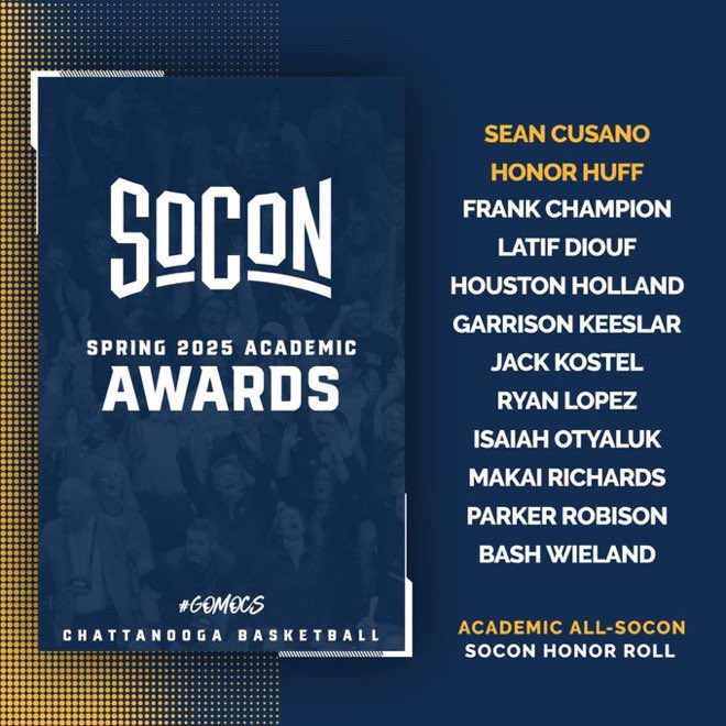 Chip Smith (@tigers950) on Twitter photo Congrats to #TNTIGER alum <a href="/ParkerRobison10/">Parker Robison</a> (<a href="/GoMocsMBB/">Chattanooga Basketball</a>) on being named to the Academic All-SoCon Honor Roll. Parker had a solid freshman season on the court and now receives recognition for his academic achievement. #CompletePackage #Winner
<a href="/SoConSports/">The Southern Conference</a> Congrats to #TNTIGER alum <a href="/ParkerRobison10/">Parker Robison</a> (<a href="/GoMocsMBB/">Chattanooga Basketball</a>) on being named to the Academic All-SoCon Honor Roll. Parker had a solid freshman season on the court and now receives recognition for his academic achievement. #CompletePackage #Winner
<a href="/SoConSports/">The Southern Conference</a>