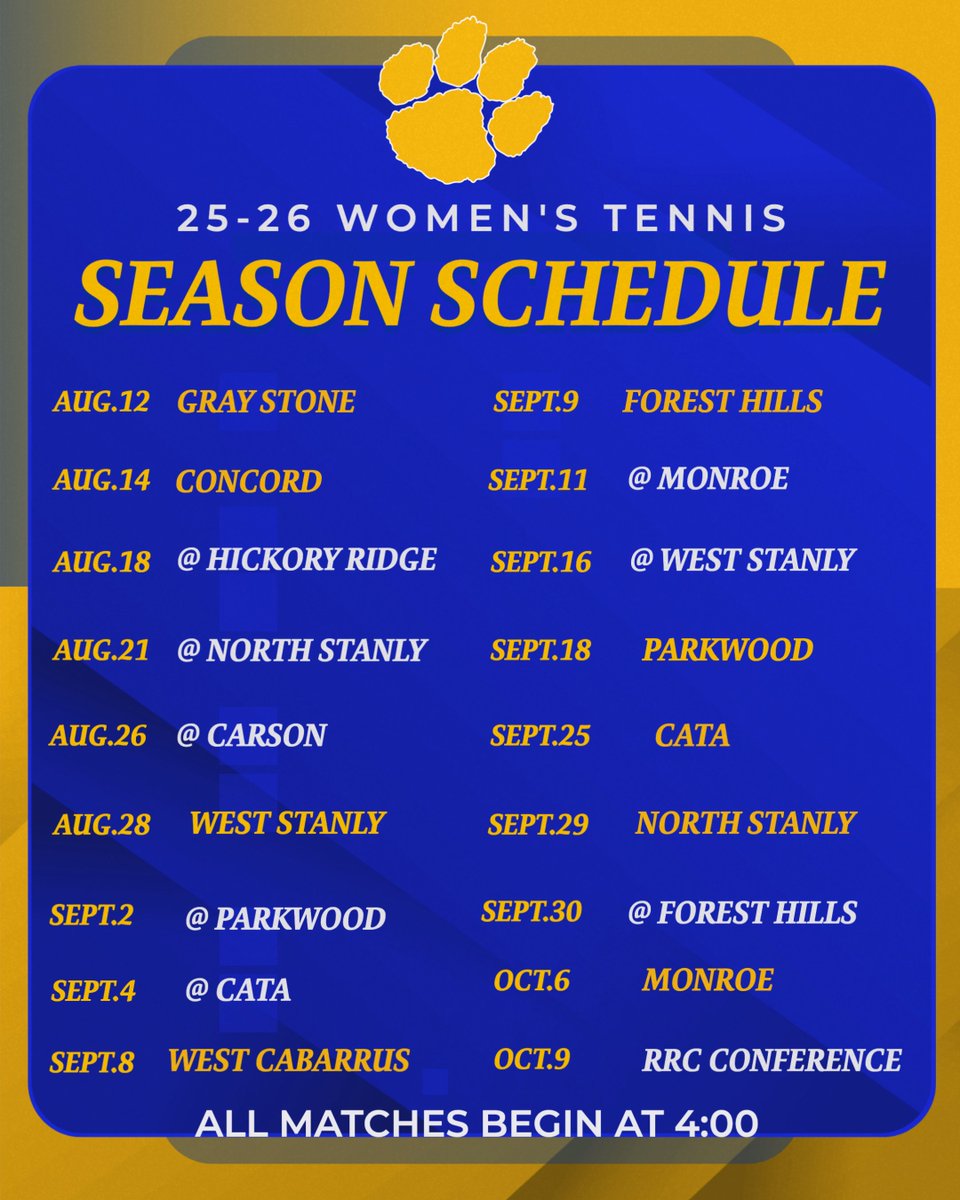 25-26 Women's Tennis Schedule.