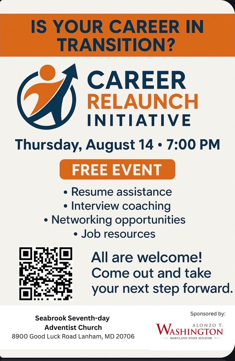 Career Relaunch Initiative, August 14 at 7:00 PM. Scan the QR code or register at: ow.ly/YbgW50Ww4ax
~~~
Iniciativa de Reanudación Profesional, 14 de agosto a las 19:00 h. Escanea el código QR o regístrate en: ow.ly/YbgW50Ww4ax