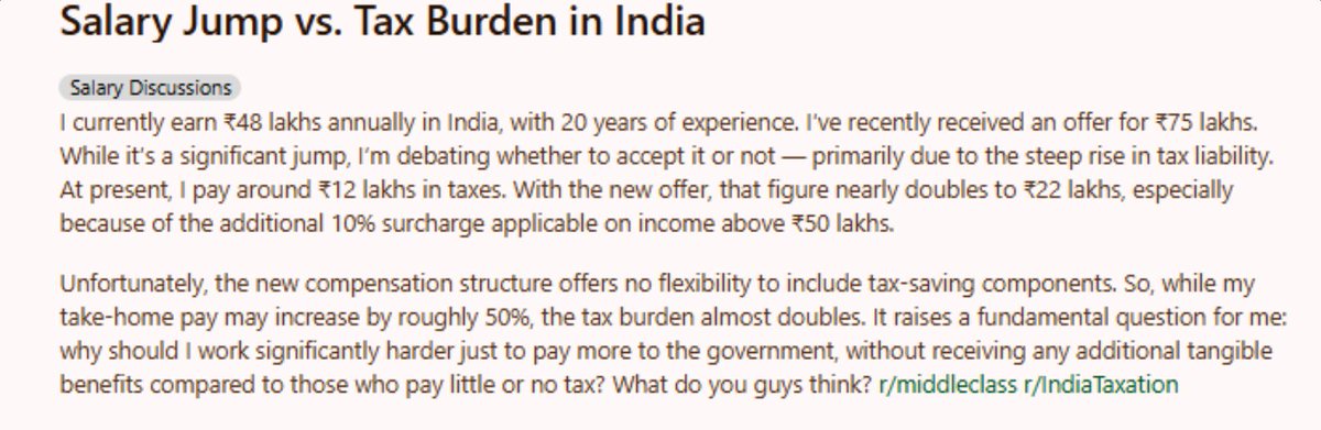 Xcoder_404's tweet image. 🤔🤔
Man earning Rs 48 LPA reconsiders Rs 75 LPA offer over higher taxes