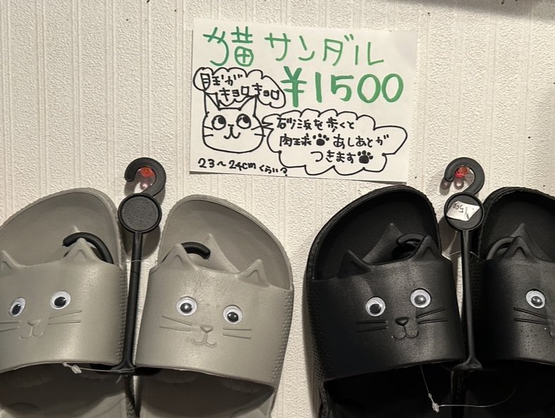 おやおやユニークなお店だね　とかゆーて
オシャレじいじみたいの来たんだけど
わいのポップの字みて「猫て字がすごい猫みたいですばらしいね」とほめてくれたみたいだけど
象形文字みたいなことやーん、、、😞