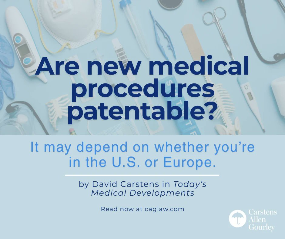 CAGLawIP's tweet photo. One of our partners, David Carstens, wrote an article for @TMDmag, highlighting international medical patents! Read the full article at the link in our bio!

#IPLaw #MedicalPatents #PatentLaw https://t.co/hspAsyoexI