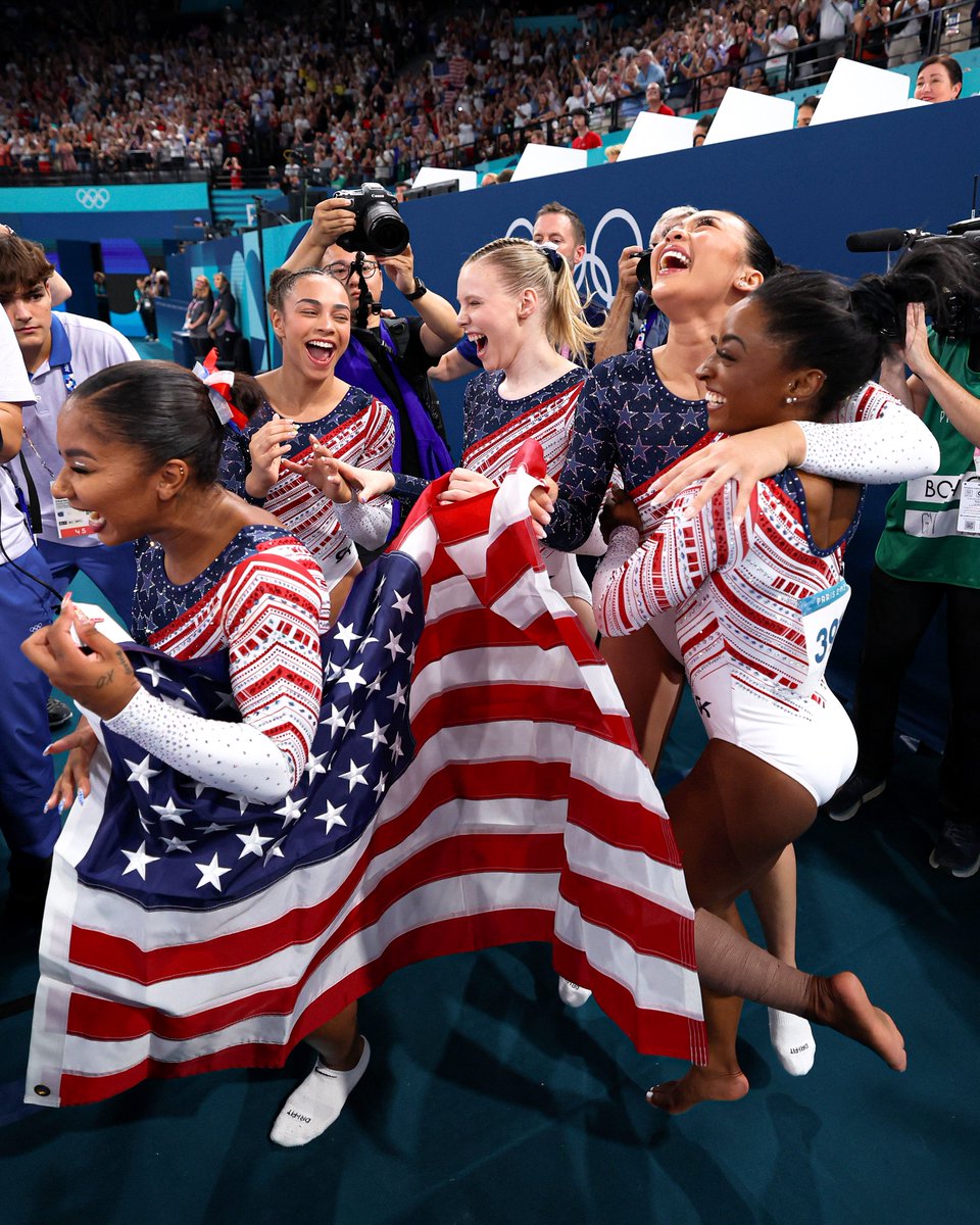 golden, forever 🥇 did it, together 

One whole year since the U.S. Women brought home the Olympic Team Title in Paris &amp; we’re still emotional!