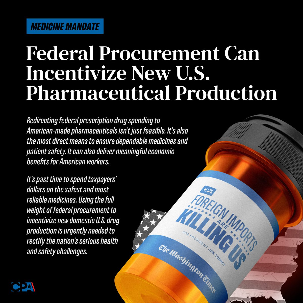 TOOMEY: "Washington is in the midst of a bipartisan reckoning on the need to rebuild U.S. industry. <a href="/POTUS/">President Donald J. Trump</a>' tariffs &amp; Biden's Inflation Reduction Act focused on reshoring. Now, it’s time to use federal procurement in the same manner to stimulate new U.S. pharmaceutical