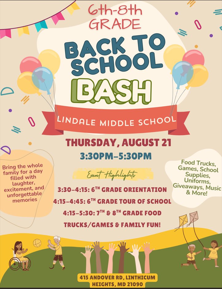 Lindale is hosting a 6th Grade Back 2 School Bash. If your student is attending Lindale Middle school in the fall, please consider attending.