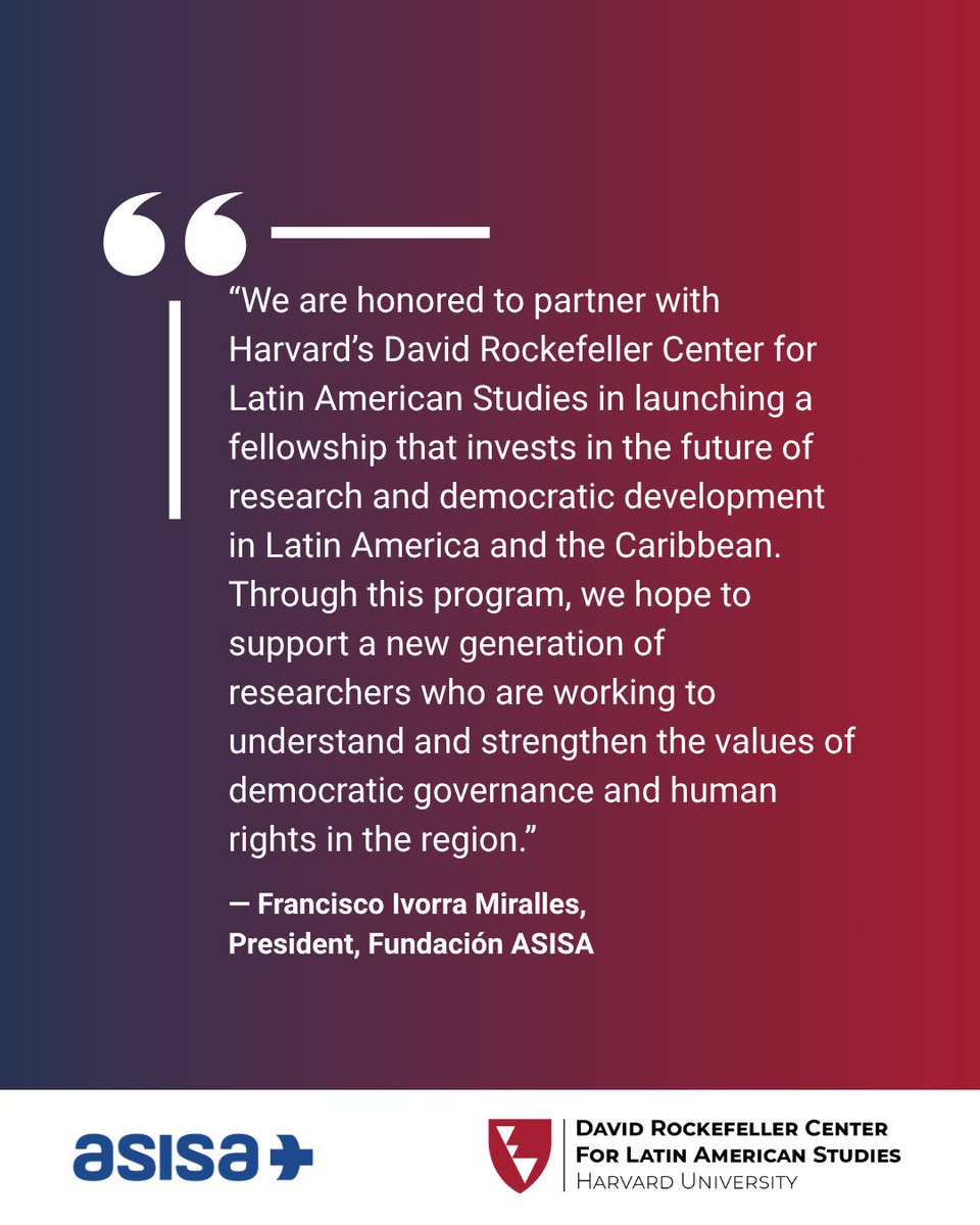 🎉 We are proud to announce the Francisco Ivorra Miralles ASISA IAP Visiting Scholars Fellowship, a new program at DRCLAS that will support early-career researchers advancing work on democracy, governance, &amp; human rights in Latin America &amp; the Caribbean. loom.ly/YIdTKRY