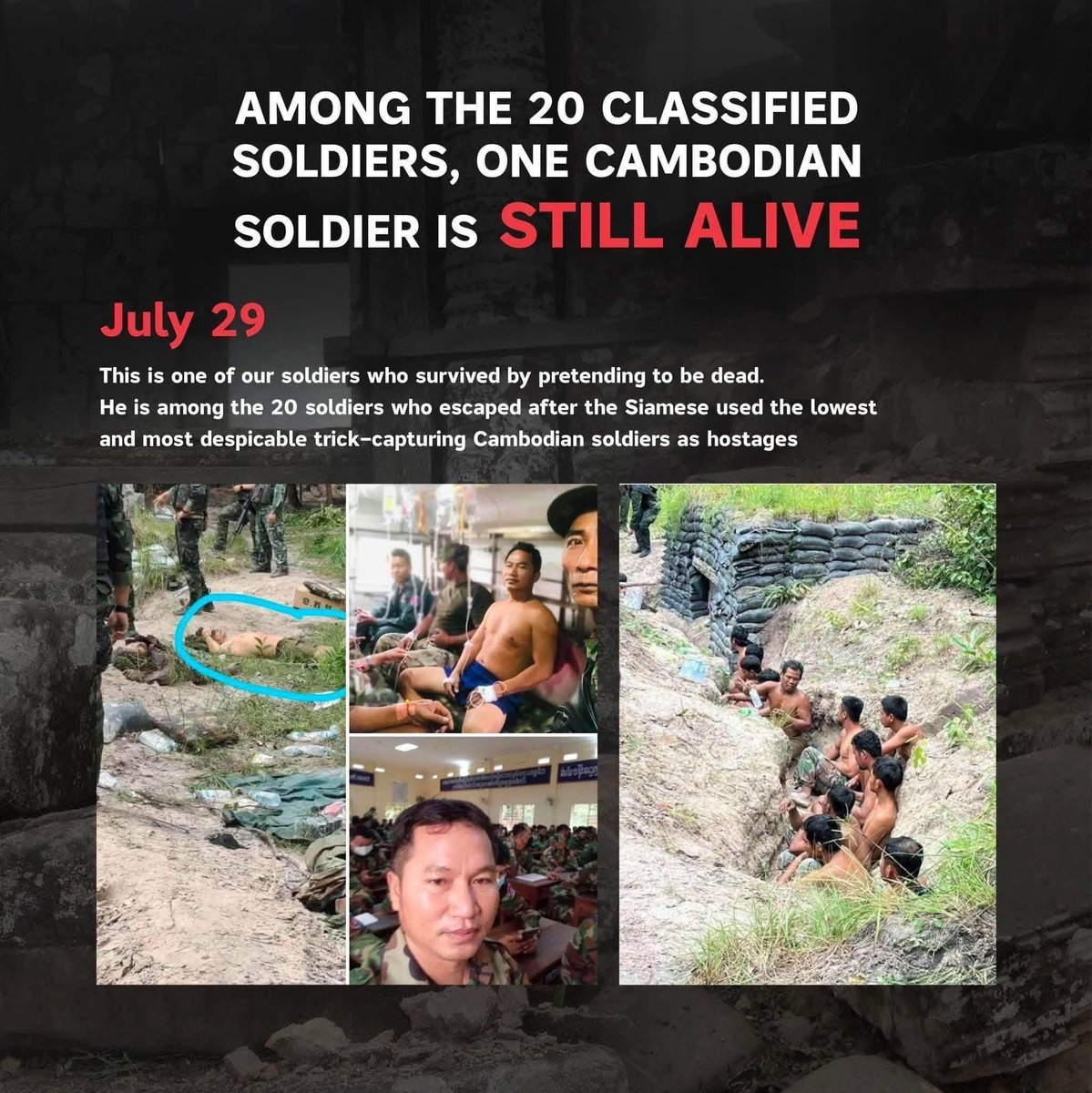 sincccc123's tweet photo. Thailand has violated the ceasefire agreement by arresting 20 Cambodian soldiers (and shooting two others whose conditions remain unknown whether dead or alive) under the pretense of inviting them to shake hands and take group photos. Thailand’s actions constitute a breach of the Kuala Lumpur ceasefire agreement and are in violation of international law, specifically the 1949 Geneva Conventions concerning the treatment of prisoners of war (POWs). Cambodia must gather evidence in order to condemn Thailand for committing war crimes.

#ExposeThailandLies
#JusticeForCambodia