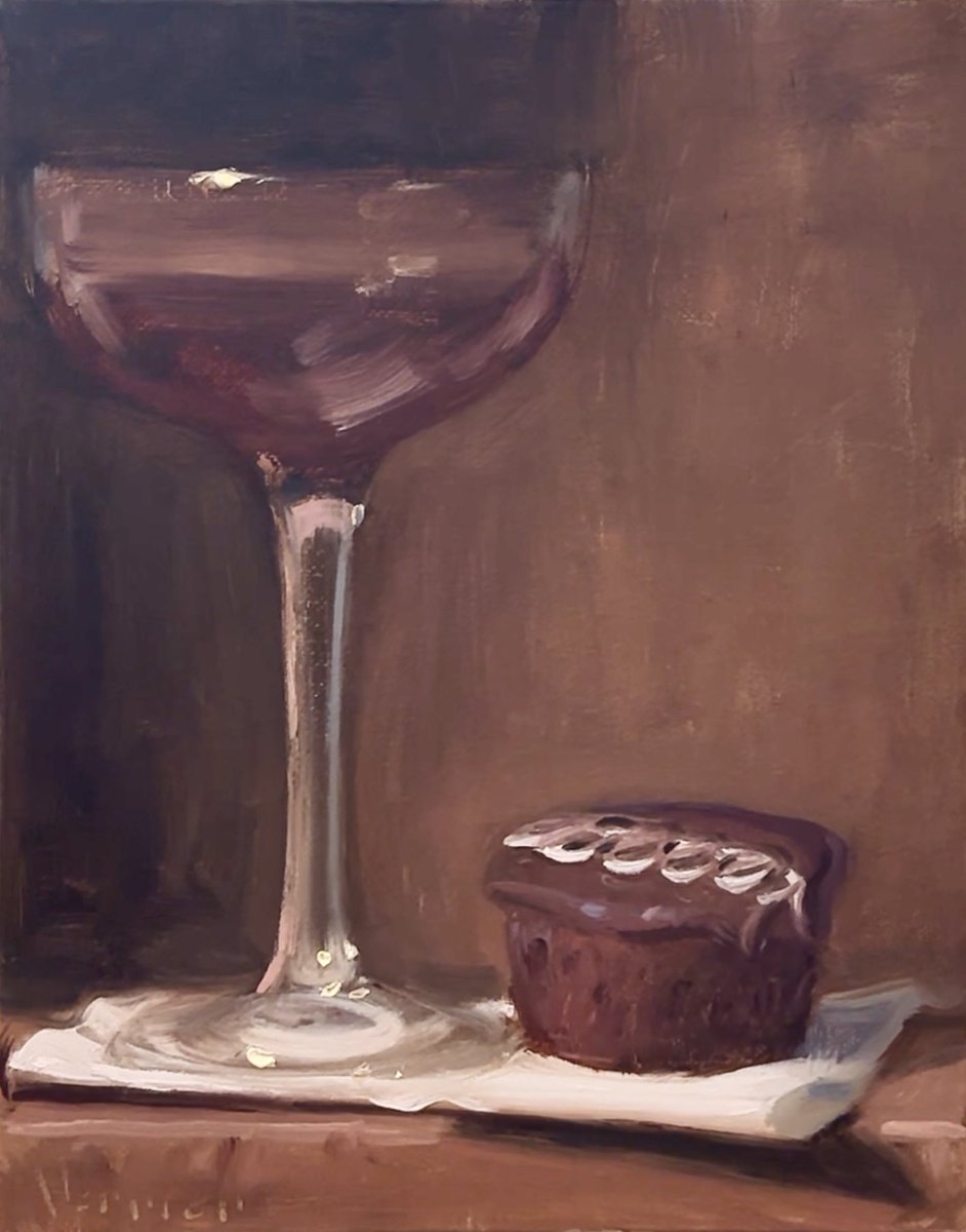 My oil painting of an Espresso Martini and Hostess Cupcake