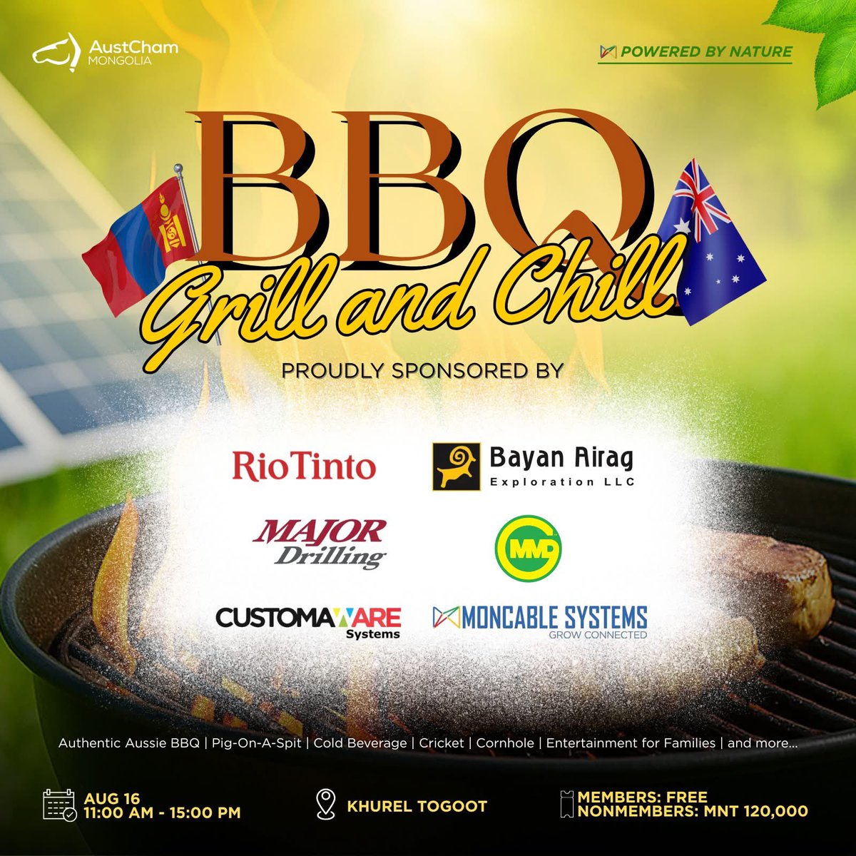 🔥🌿It’s almost time to fire up the grill! AustCham Mongolia’s Annual BBQ: Grill &amp; Chill – Powered by Nature is nearly here!

Get ready for one of the most anticipated events of the year—a sizzling summer celebration of friendship, family, and community spirit! 🇦🇺🇲🇳