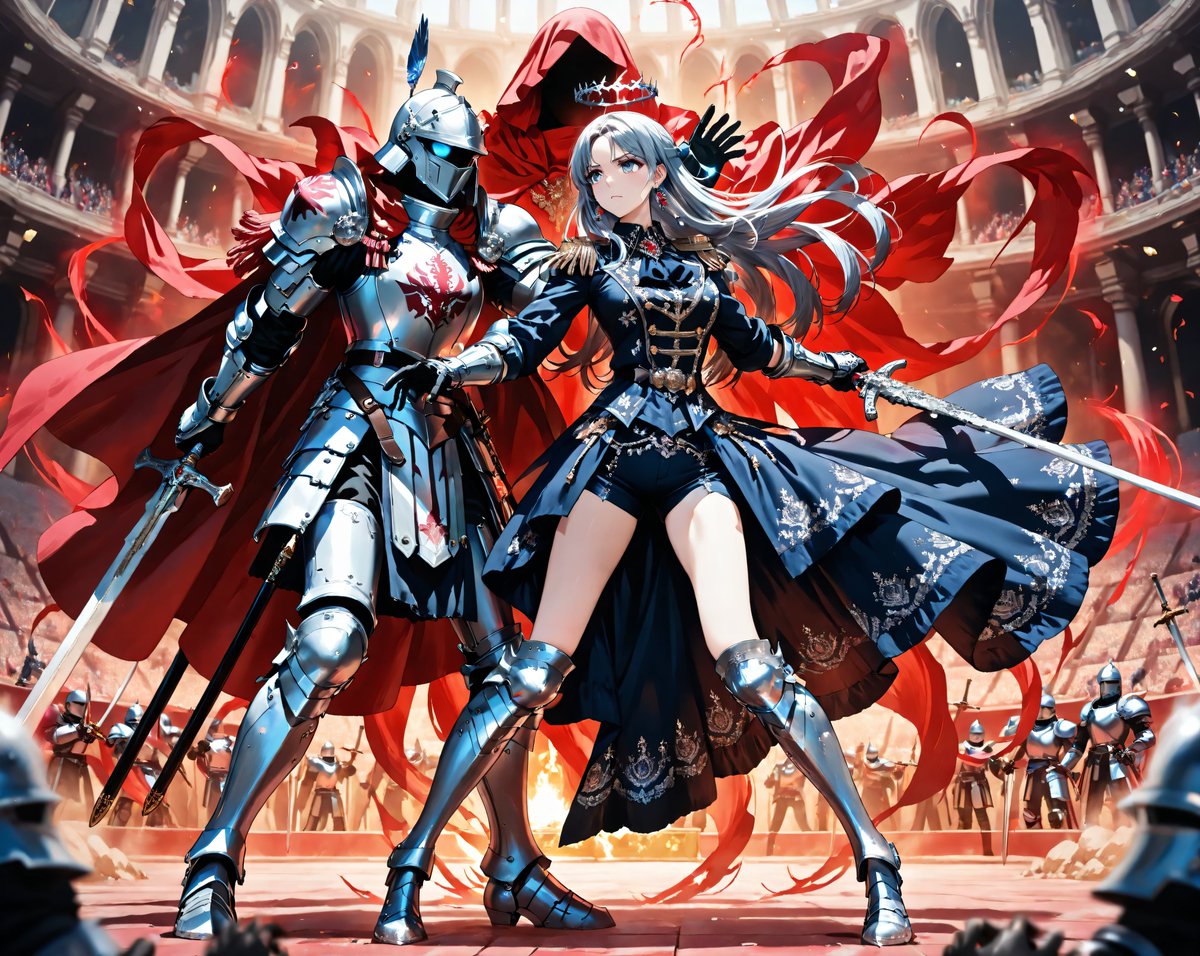 United by Steel: The Crown and Her Champion” A queen and her knight,  unshaken in the heart of war. Bound by honor, crowned by destiny. Their  enemies stand no chance ⚔️👑🔥 #AIArt #, image size:1200x956