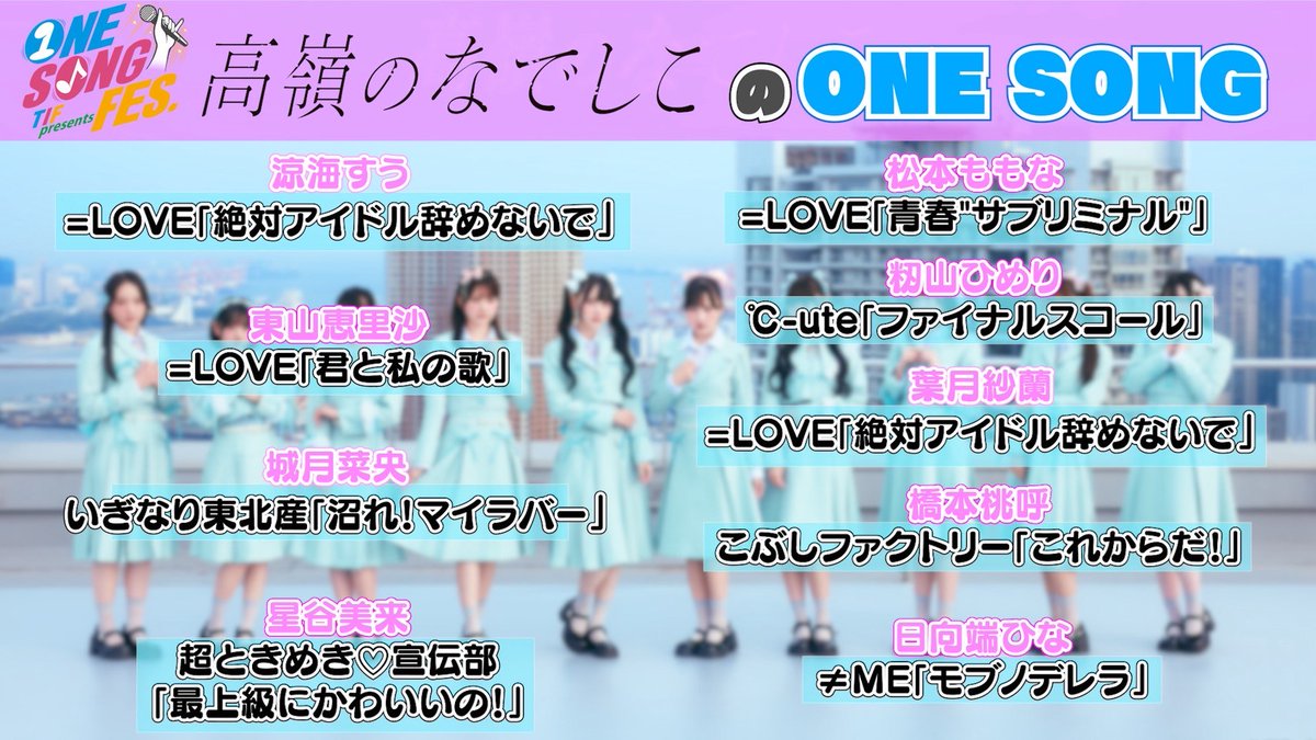 TIP&TIF 公式 (@tip_tif_staff) on Twitter photo 📺⋱⋰ ⋱⋰ ⋱⋰ ⋱⋰ ⋱⋰
#TIF2025 特別番組
TIF presents ONE SONG FES.
⋱⋰ ⋱⋰ ⋱⋰ ⋱⋰ ⋱⋰🎶
DAY2の放送でご紹介しきれなかった
アイドルたちが選ぶ
ONE SONGをご紹介🎧⋆˙⟡
いぎなり東北産(<a href="/madeintohoku/">いぎなり東北産🍄</a>)
Juice=Juice(<a href="/JuiceJuice_uf/">Juice=Juice</a>)
SWEET STEADY(<a href="/SWEET_STEADY/">SWEET STEADY【Official】</a>) 📺⋱⋰ ⋱⋰ ⋱⋰ ⋱⋰ ⋱⋰
#TIF2025 特別番組
TIF presents ONE SONG FES.
⋱⋰ ⋱⋰ ⋱⋰ ⋱⋰ ⋱⋰🎶
DAY2の放送でご紹介しきれなかった
アイドルたちが選ぶ
ONE SONGをご紹介🎧⋆˙⟡
いぎなり東北産(<a href="/madeintohoku/">いぎなり東北産🍄</a>)
Juice=Juice(<a href="/JuiceJuice_uf/">Juice=Juice</a>)
SWEET STEADY(<a href="/SWEET_STEADY/">SWEET STEADY【Official】</a>)