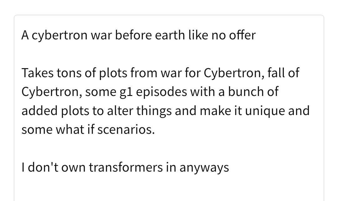 hi guys^^  would really appreciate it if you guys check out my friend's fic! ^^

I feel bad seeing them work on it but barely reach a dozen reader^^

link in comment bc I heard link in post can get me banned??? 

#Transformers #Maccadam